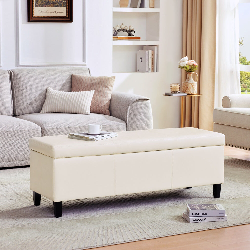 Pouf de rangement rectangulaire rembourré 50,3 x 17,50 x 18 po - Similicuir