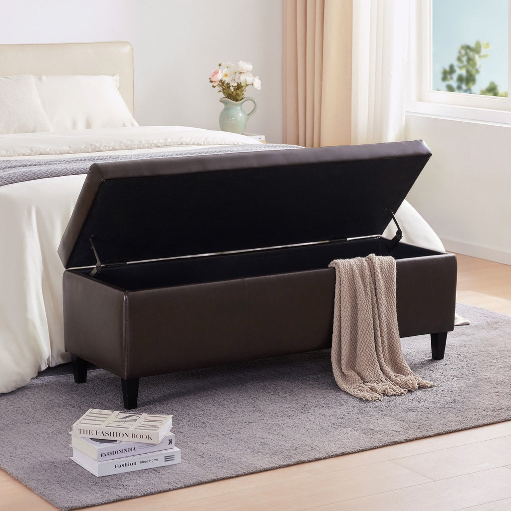 Pouf de rangement rectangulaire rembourré 50,3 x 17,50 x 18 po - Similicuir