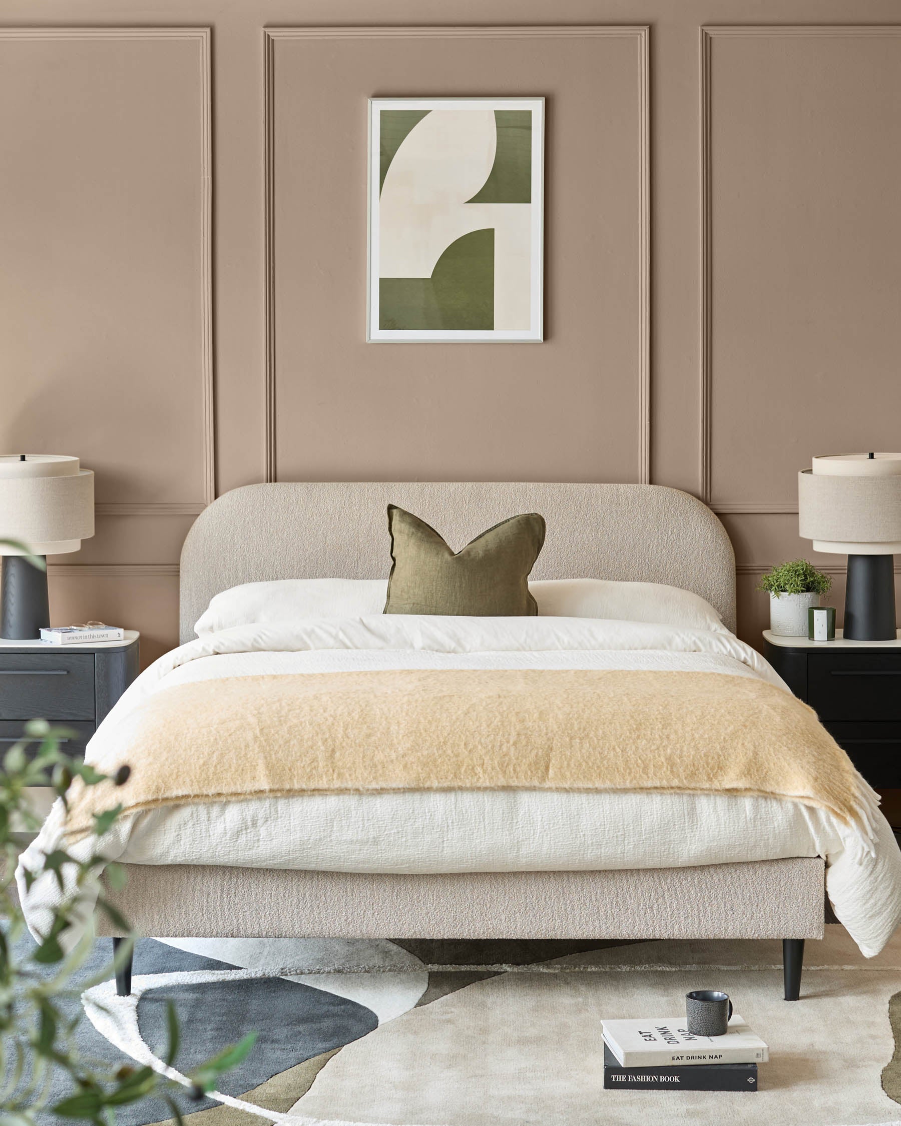 Lit double Hampton en bouclette douce naturelle