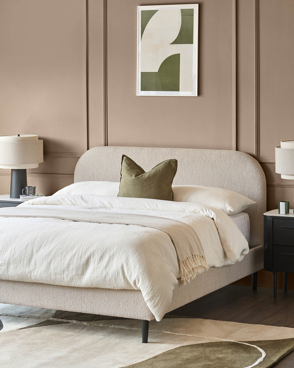 Lit king-size Hampton en bouclette douce naturelle