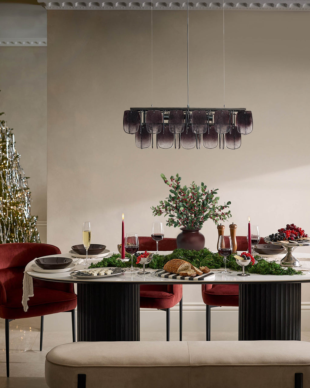 Banquette 3 places sans dossier en velours champagne Orlan