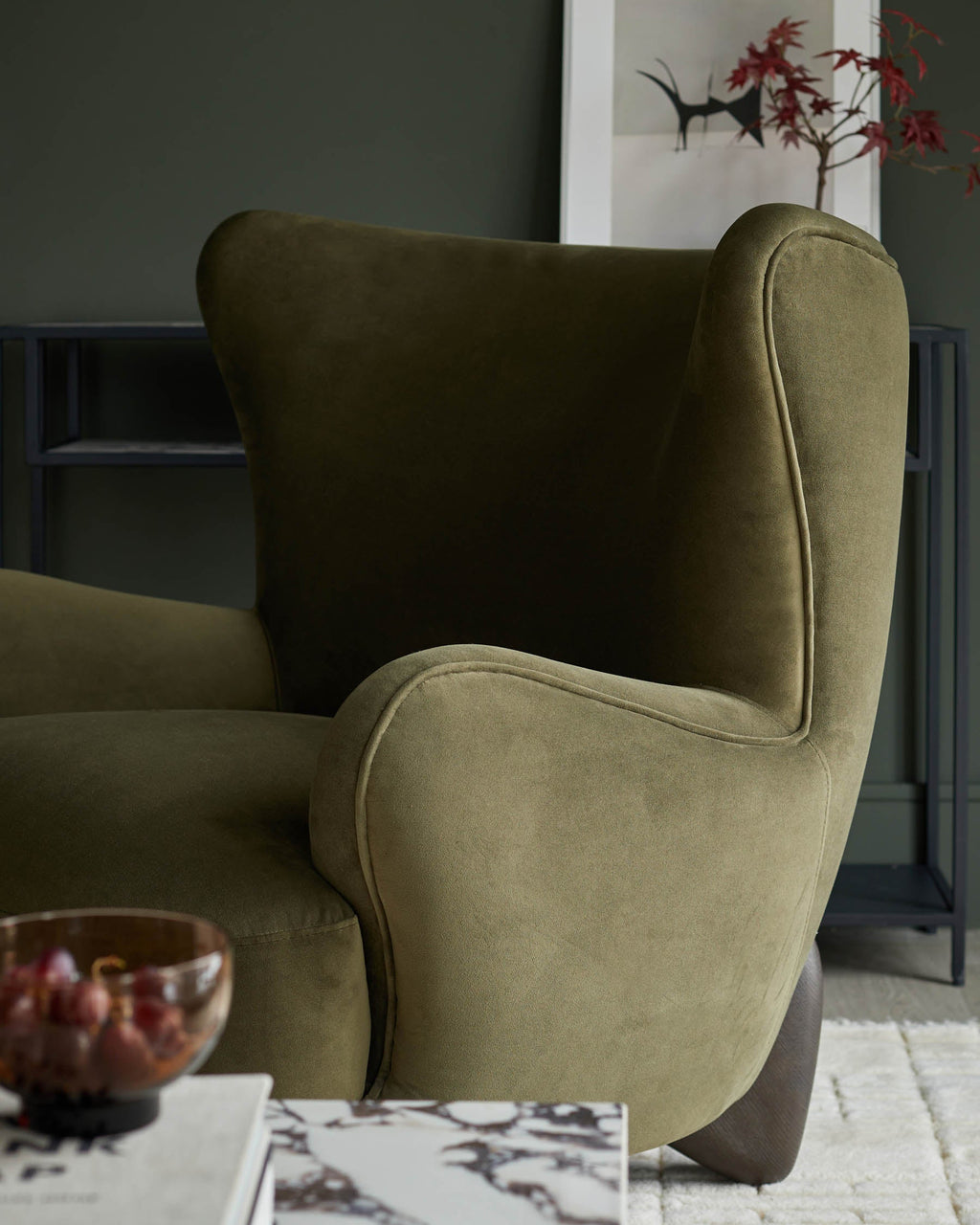 Fauteuil d'appoint Harlan en velours vert olive