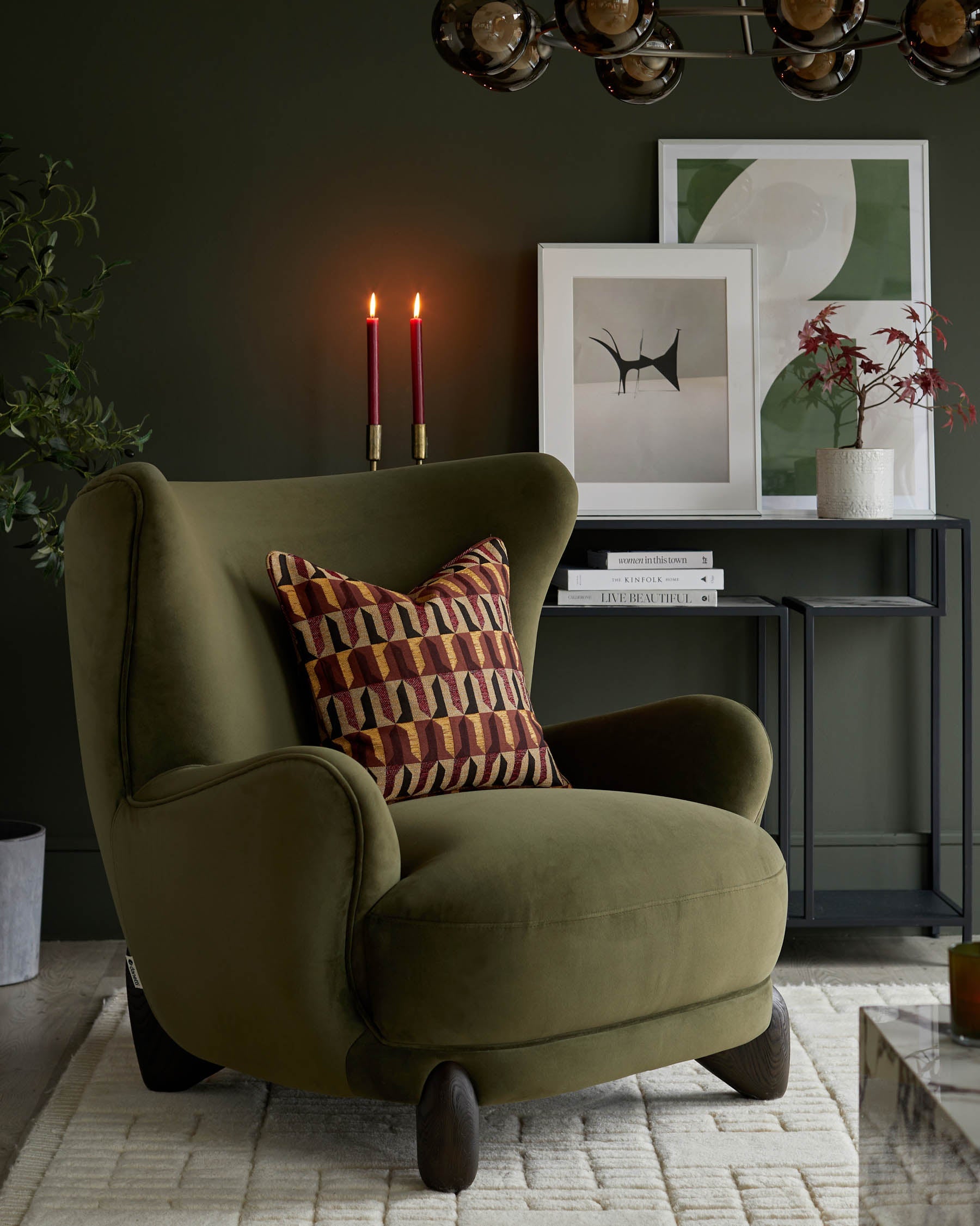 Fauteuil d'appoint Harlan en velours vert olive