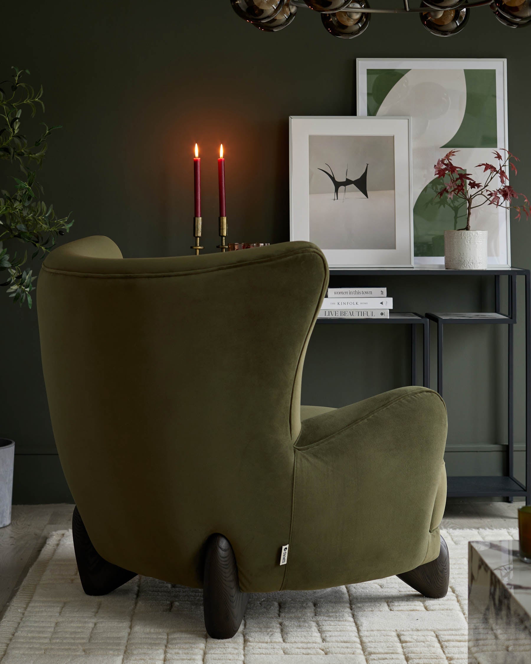 Fauteuil d'appoint Harlan en velours vert olive