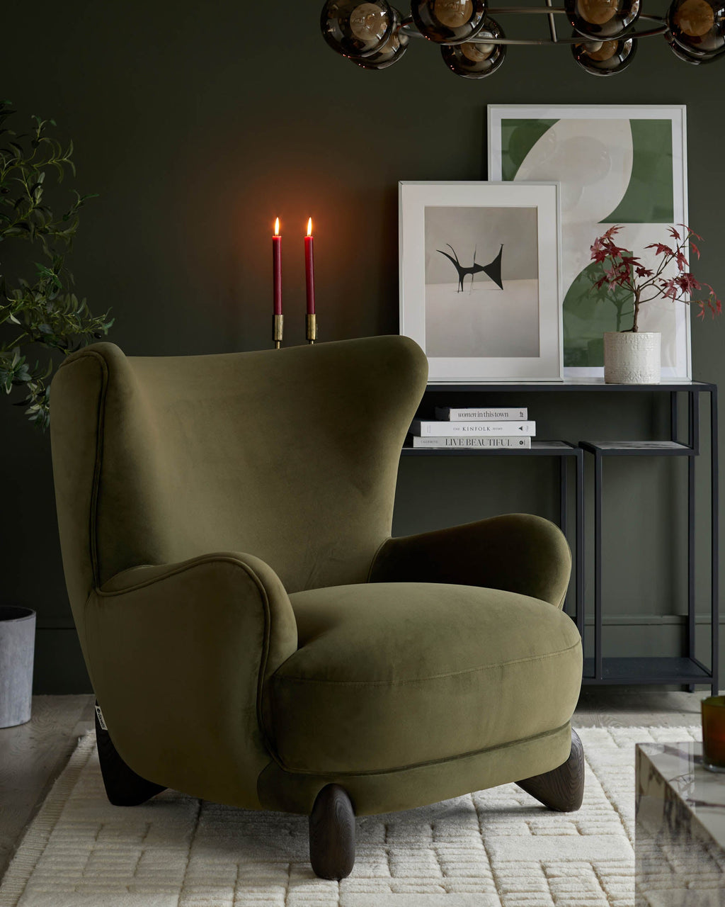 Fauteuil d'appoint Harlan en velours vert olive