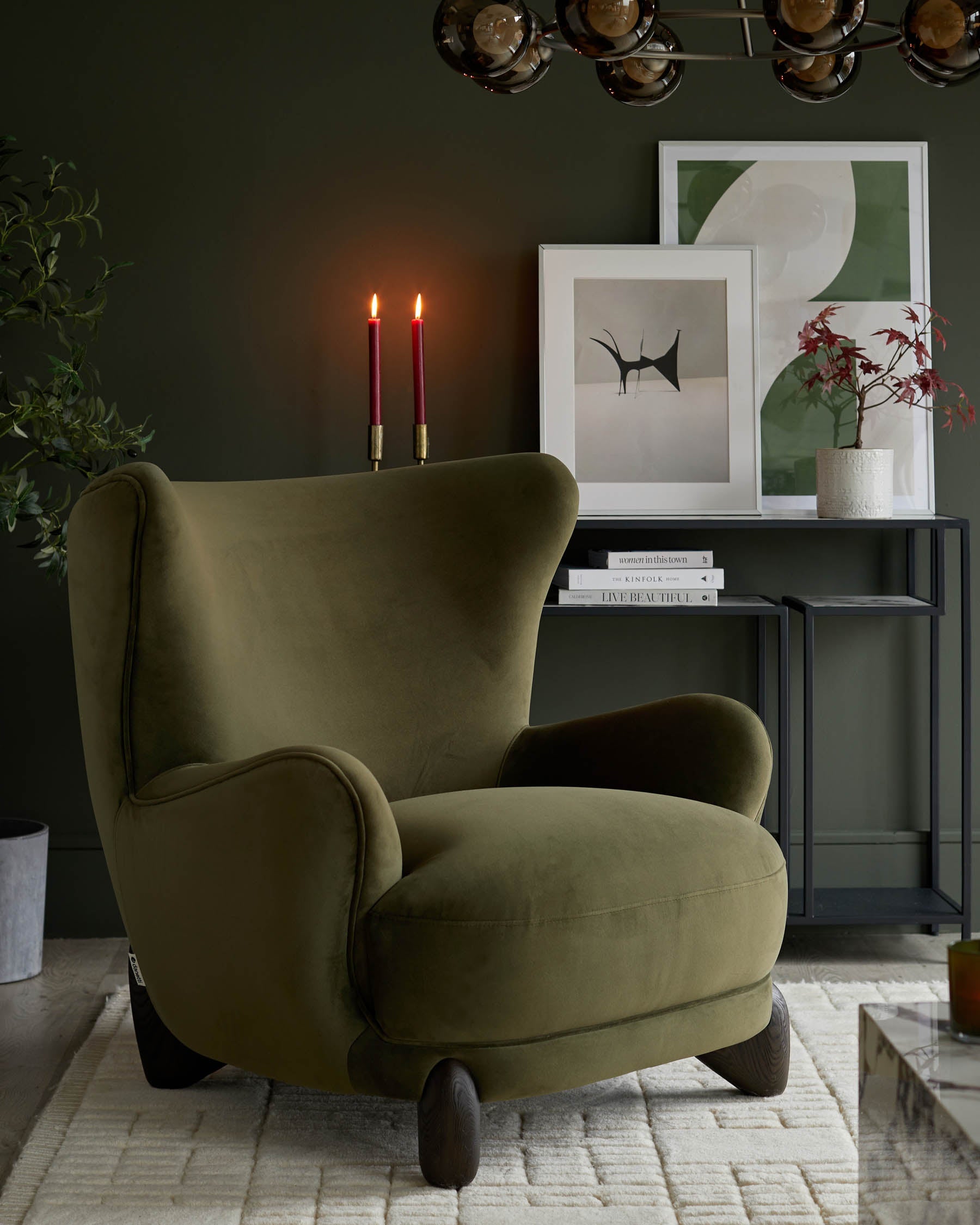 Fauteuil d'appoint Harlan en velours vert olive