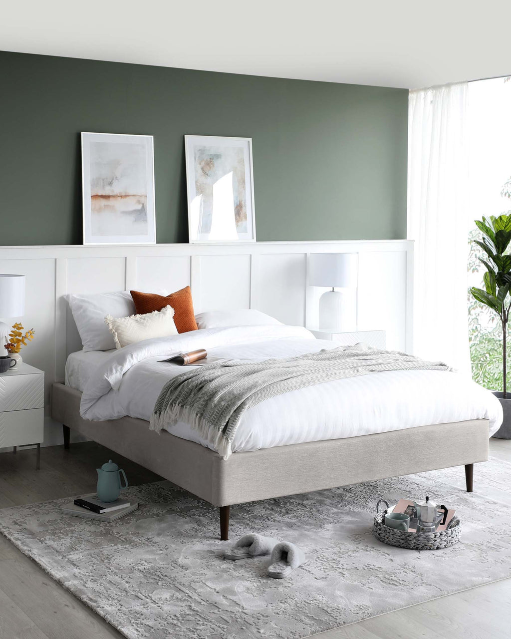 Lit double en tissu gris clair Harlow