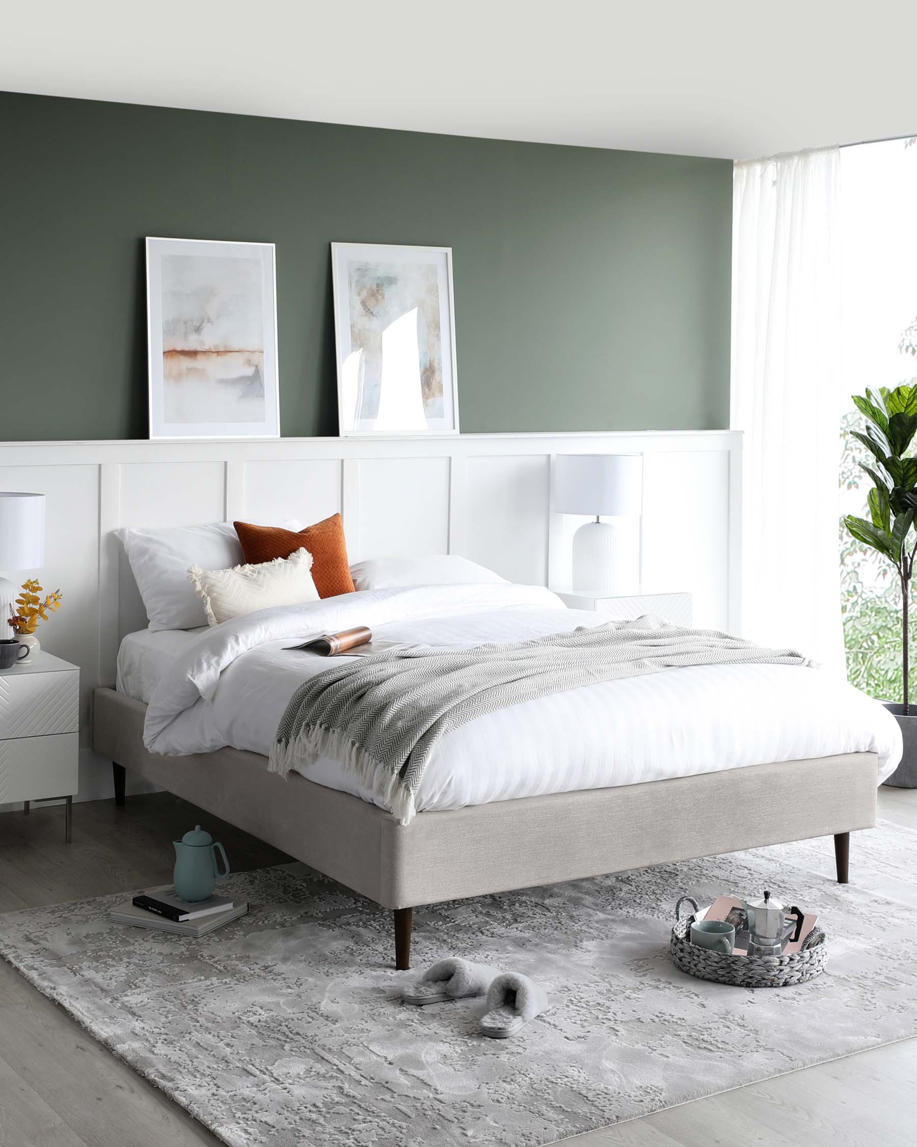 Lit double en tissu gris clair Harlow