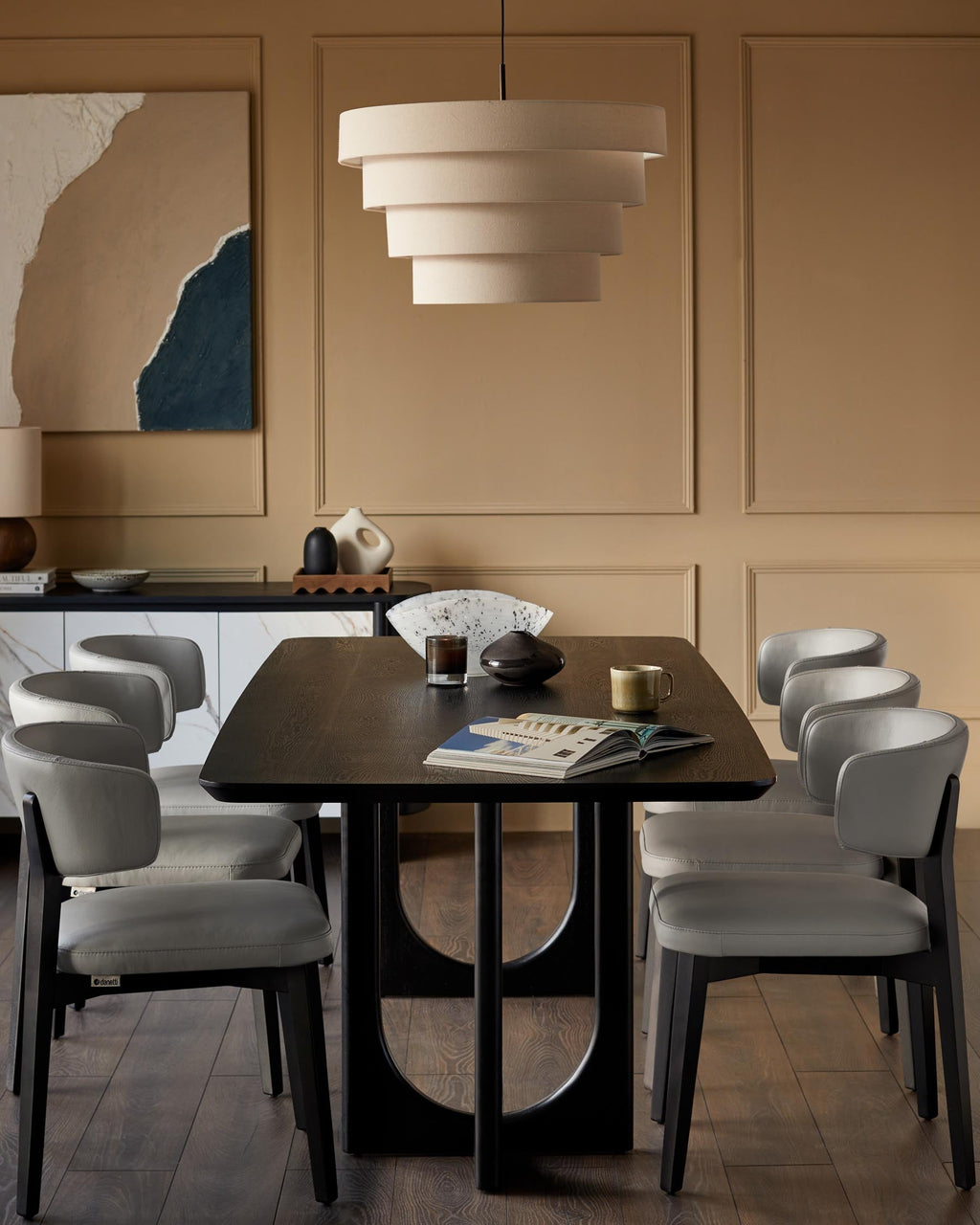 Suspension ronde réglable en lin naturel Madison