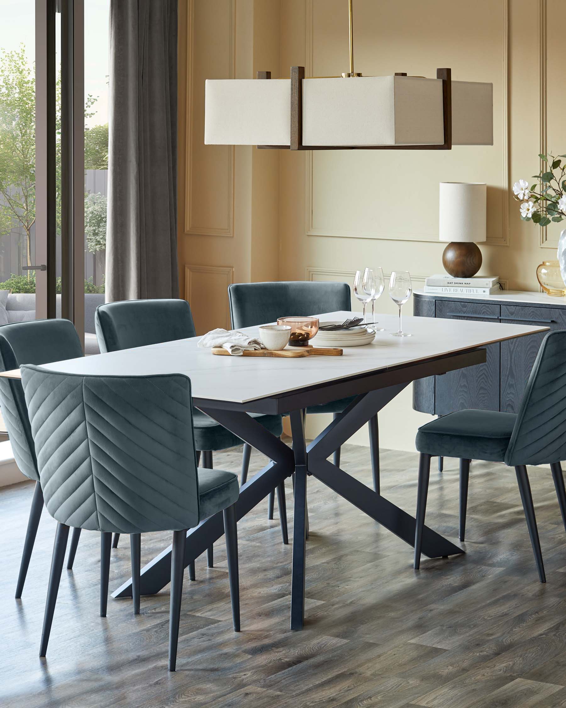 Chaise de salle à manger Serena en velours bleu-gris