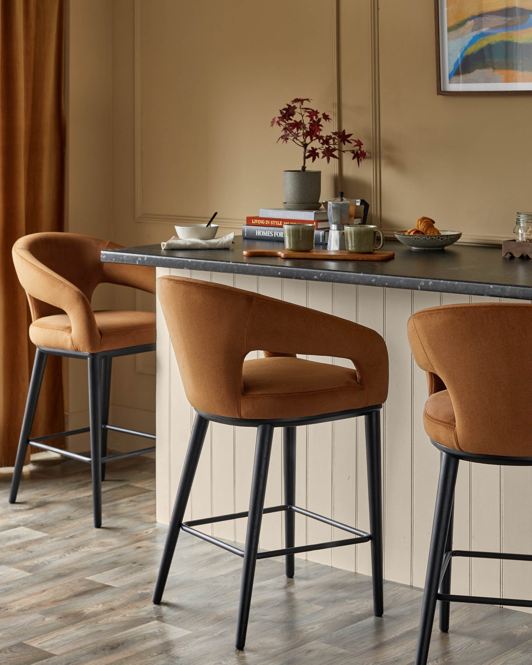 Tabouret de bar Heath en tissu caramel