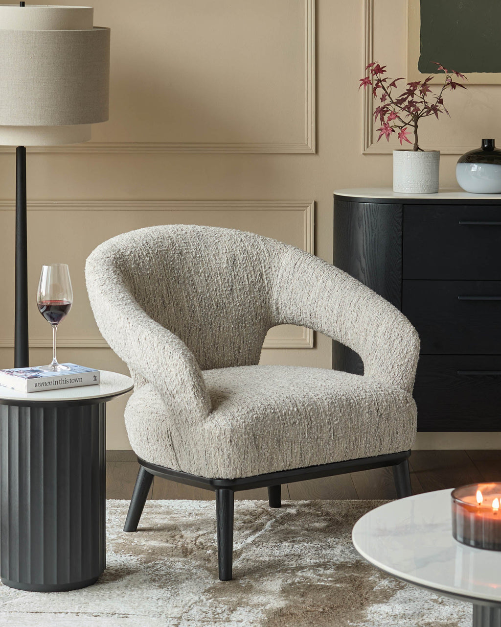 Fauteuil d'appoint Heath en grosse boucle couleur crème