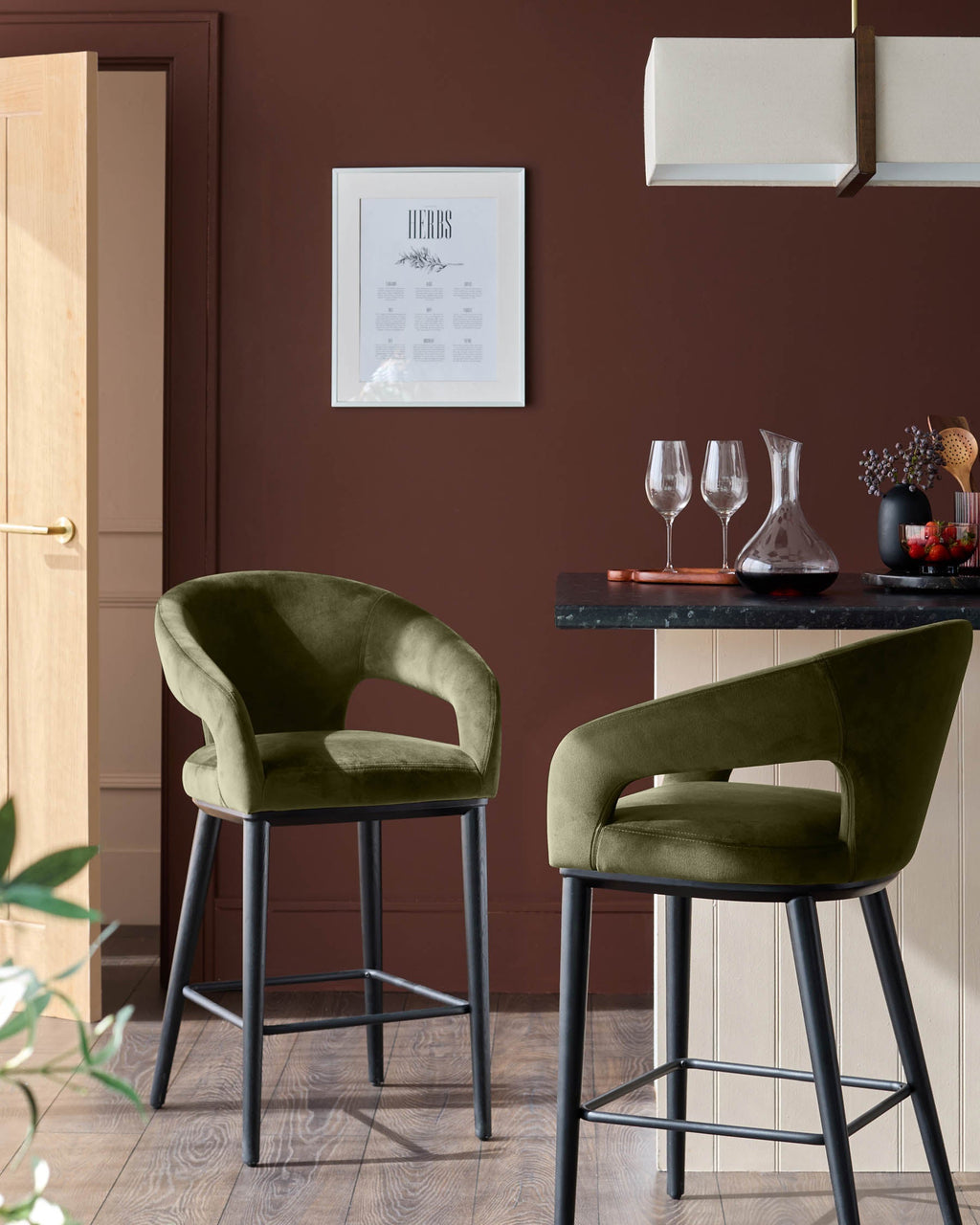 Tabouret de bar Heath en velours vert olive