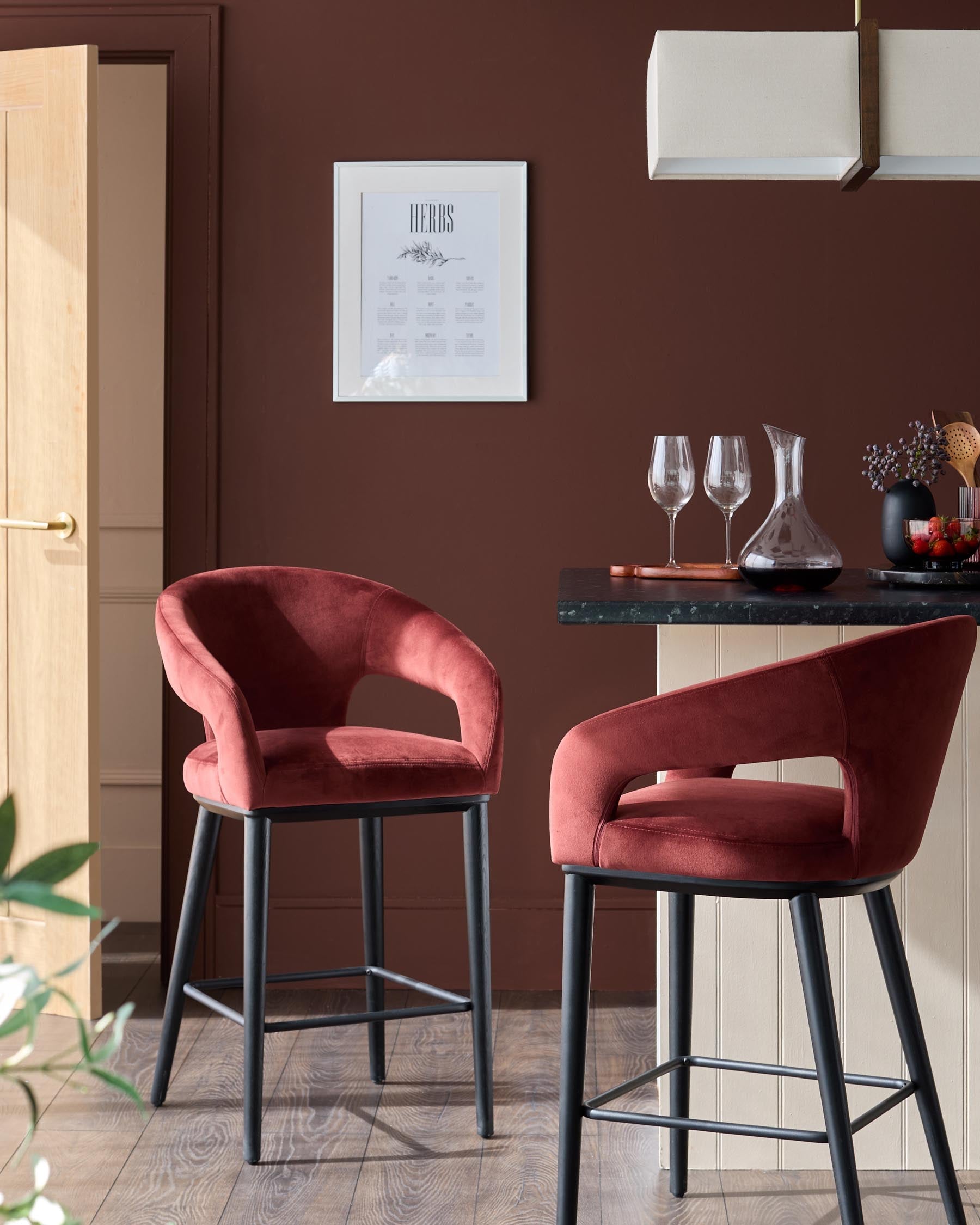Tabouret de bar Heath en velours rouge caramel
