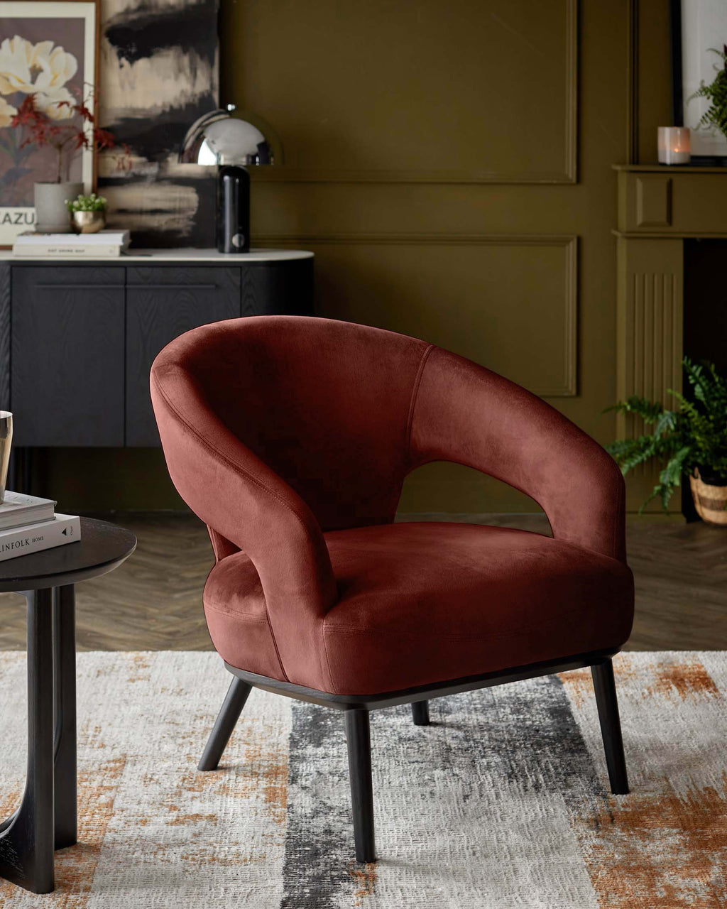 Fauteuil d'appoint Heath en velours rouge caramel