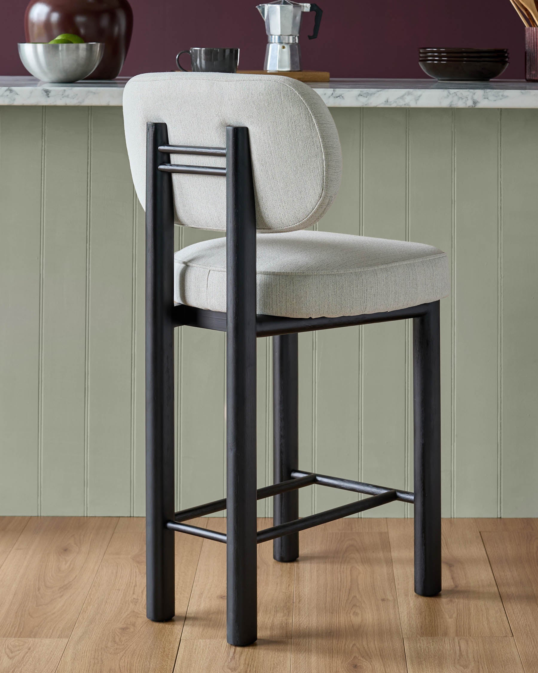 Tabouret de bar Henley en tissu bicolore ivoire