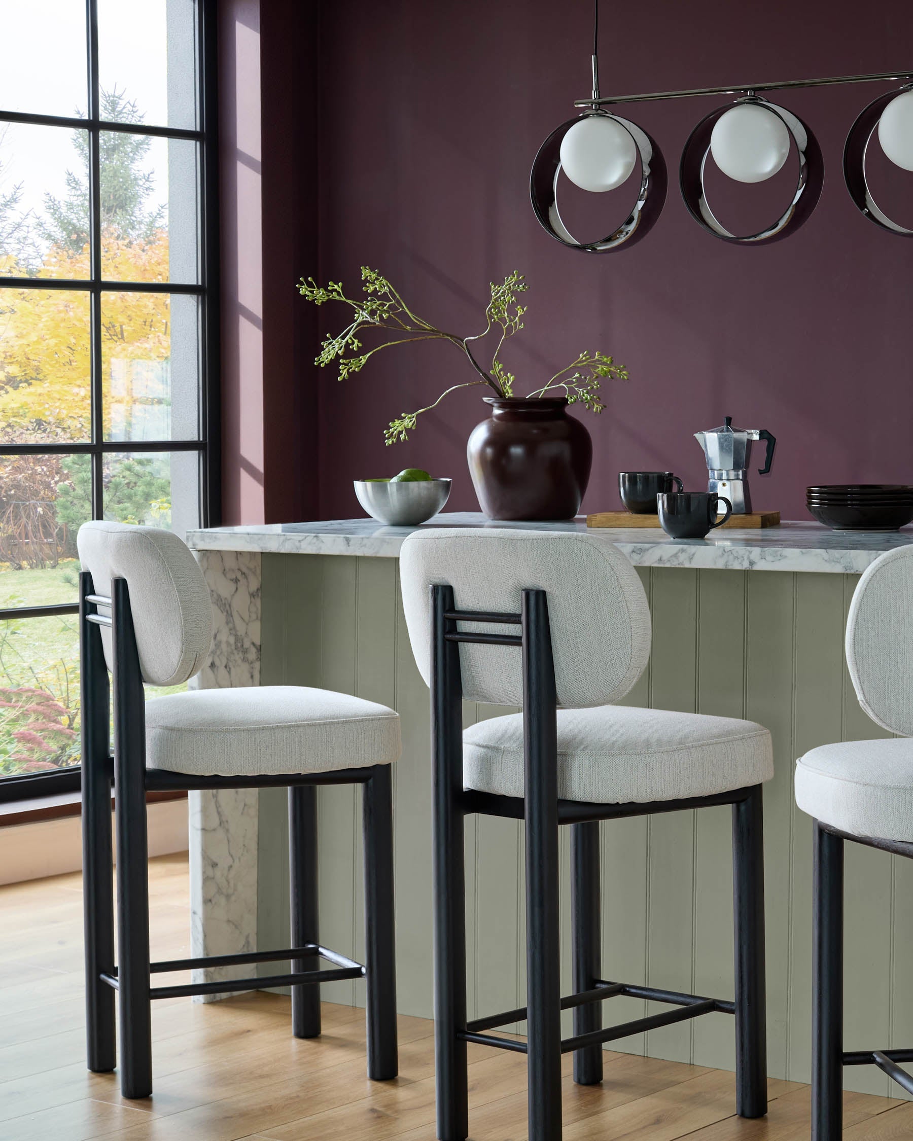 Tabouret de bar Henley en tissu bicolore ivoire