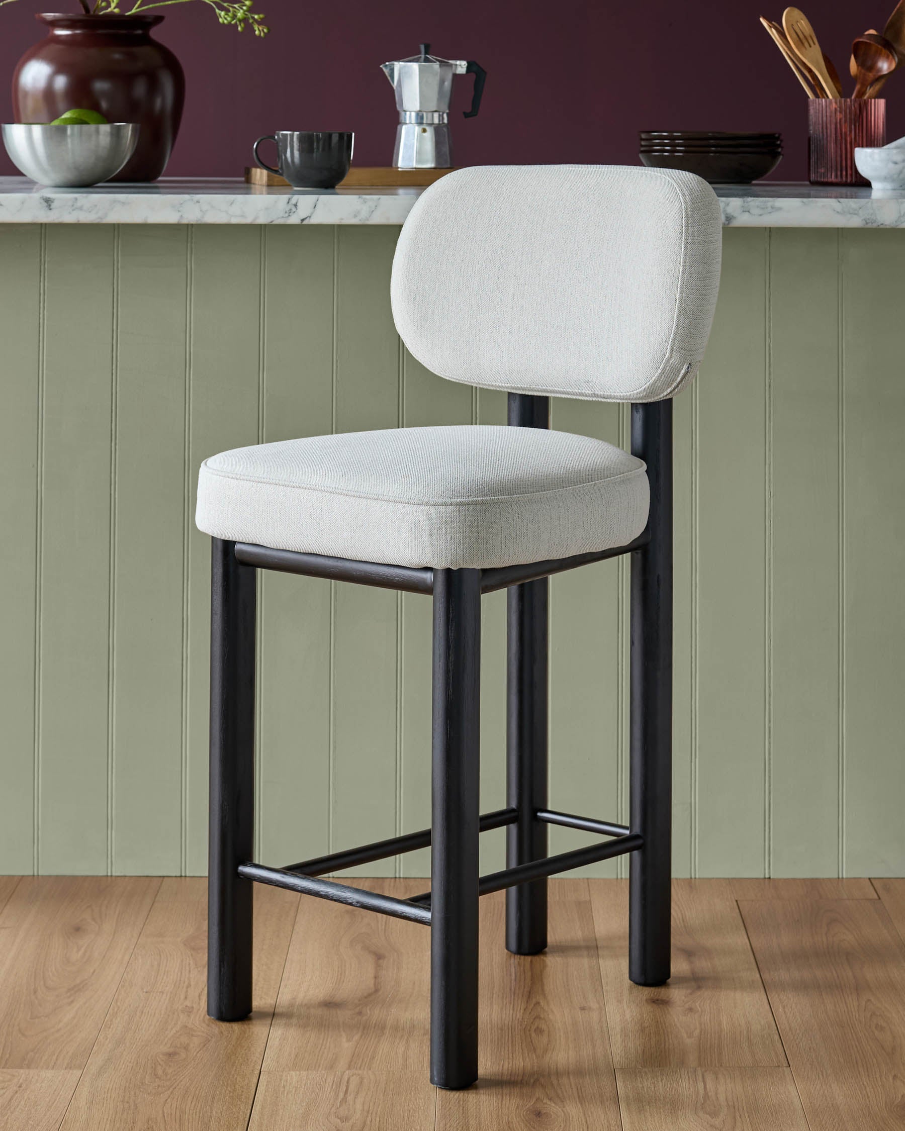 Tabouret de bar Henley en tissu bicolore ivoire