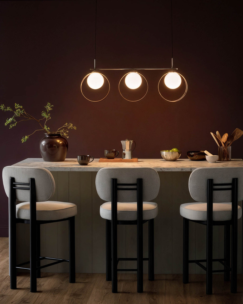 Pendentif réglable Chloé en verre chromé argenté à 3 barres