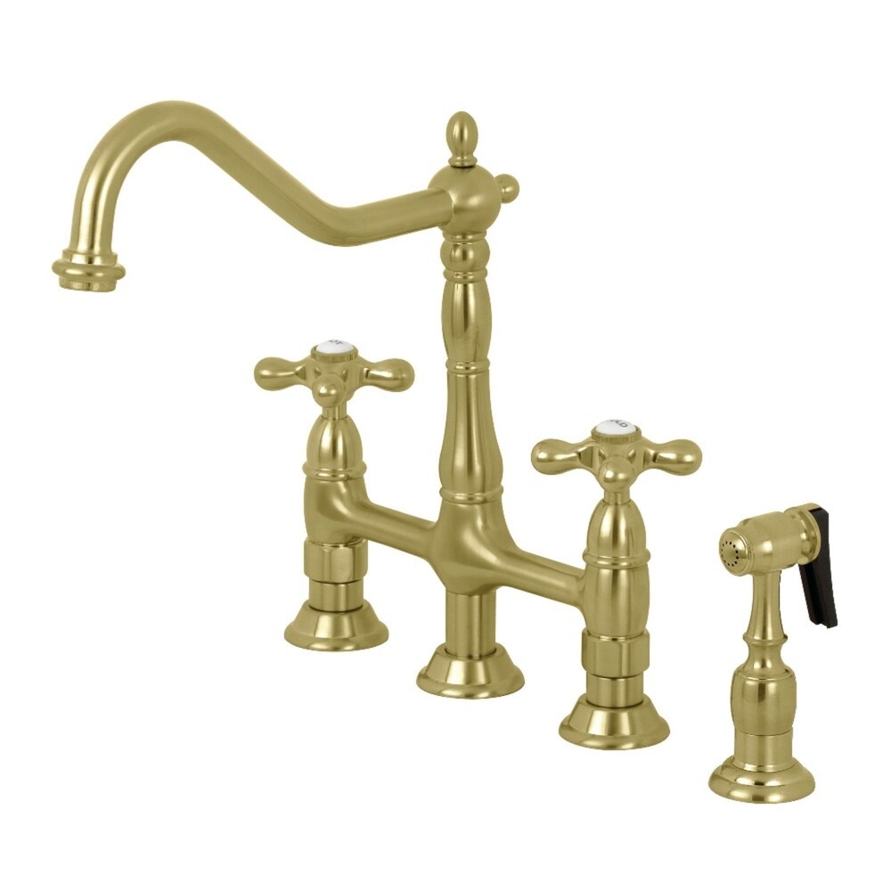 Robinet de cuisine Kingston Brass Heritage Bridge avec douchette en laiton