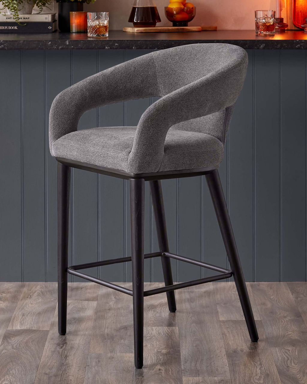 Tabouret de bar Heath en bouclette gris foncé