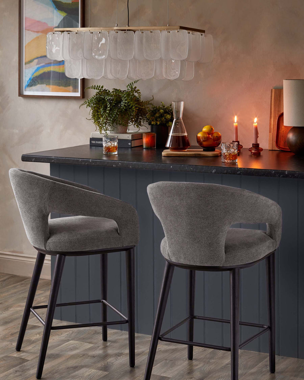 Tabouret de bar Heath en bouclette gris foncé