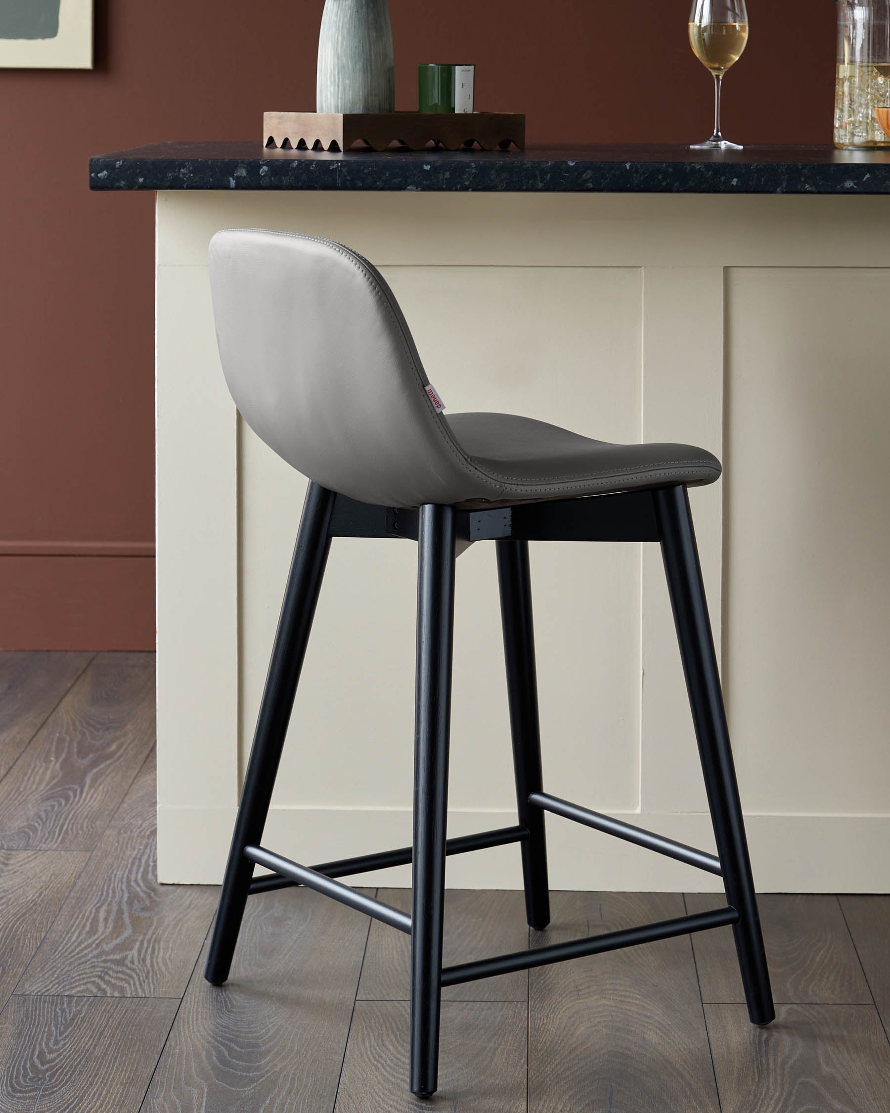Tabouret de bar Hudson en cuir gris foncé
