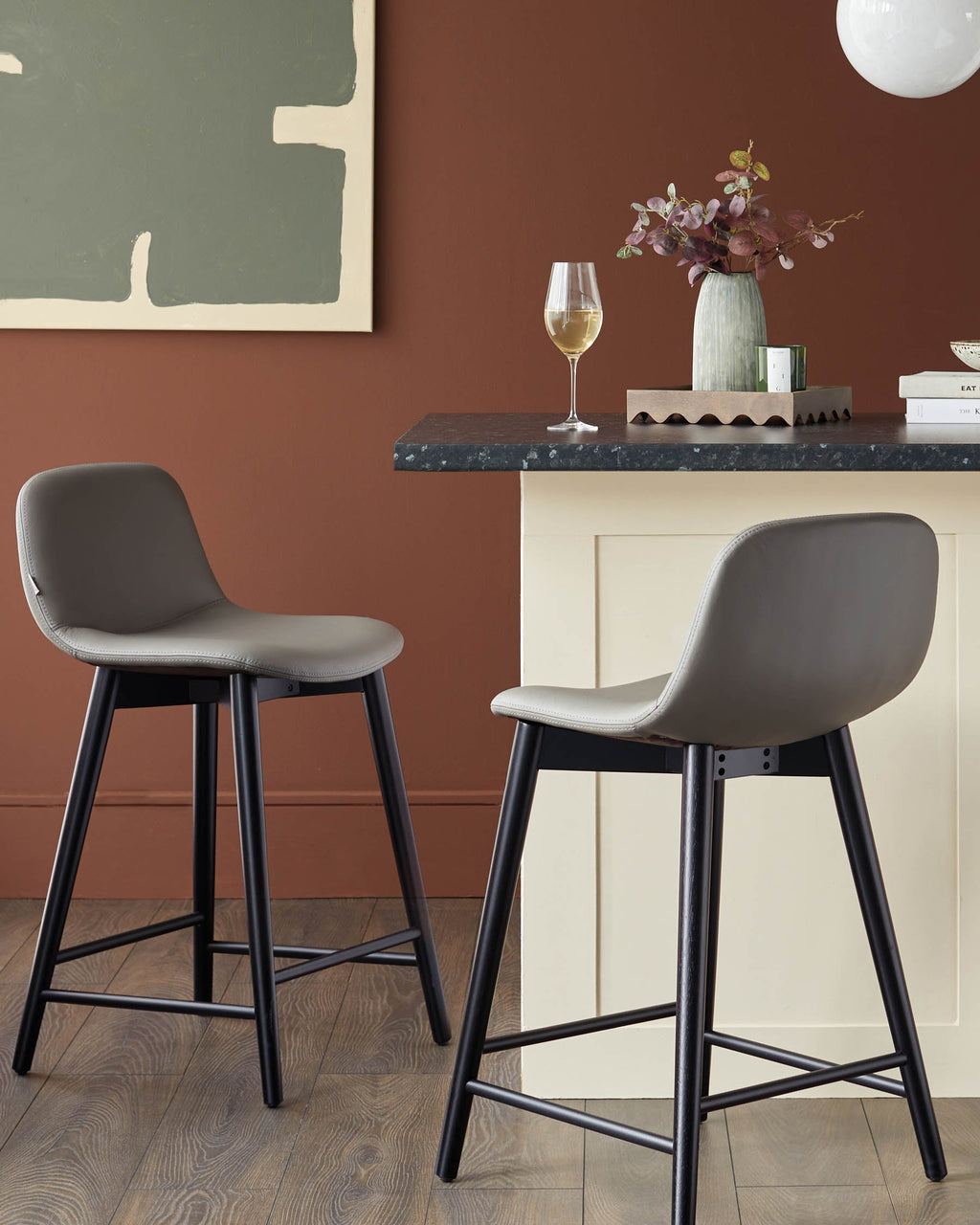 Tabouret de bar Hudson en cuir gris foncé