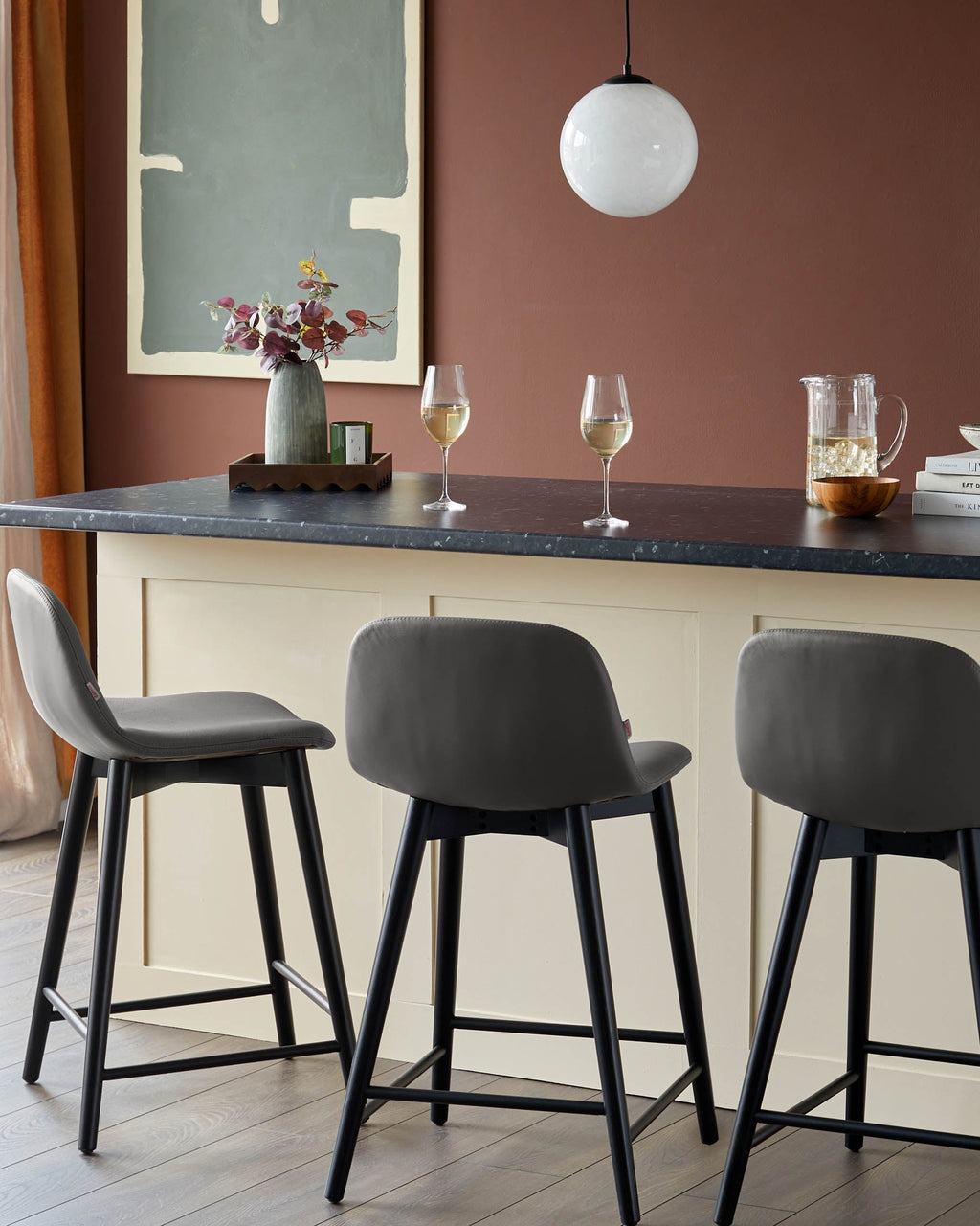 Tabouret de bar Hudson en cuir gris foncé