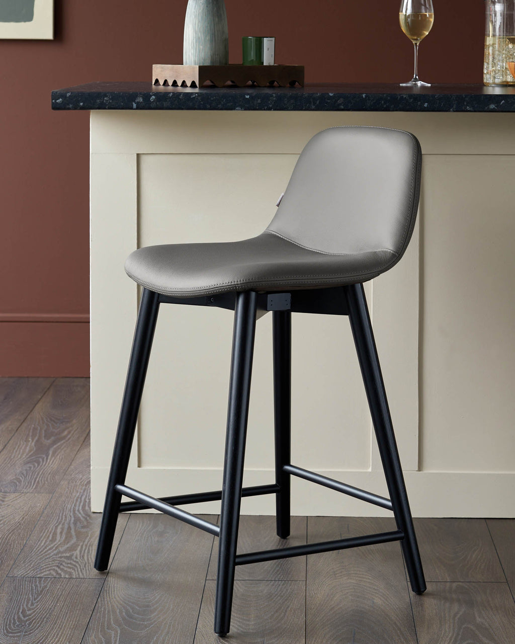 Tabouret de bar Hudson en cuir gris foncé