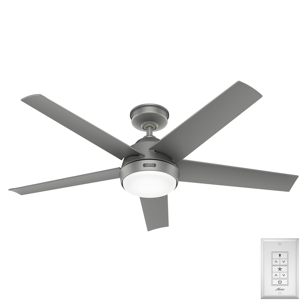 Ventilateur de plafond extérieur Hunter 52 Skyflow avec kit d'éclairage LED, commande murale - Côtier moderne contemporain - WeatherMax - CLASSÉ HUMIDE !