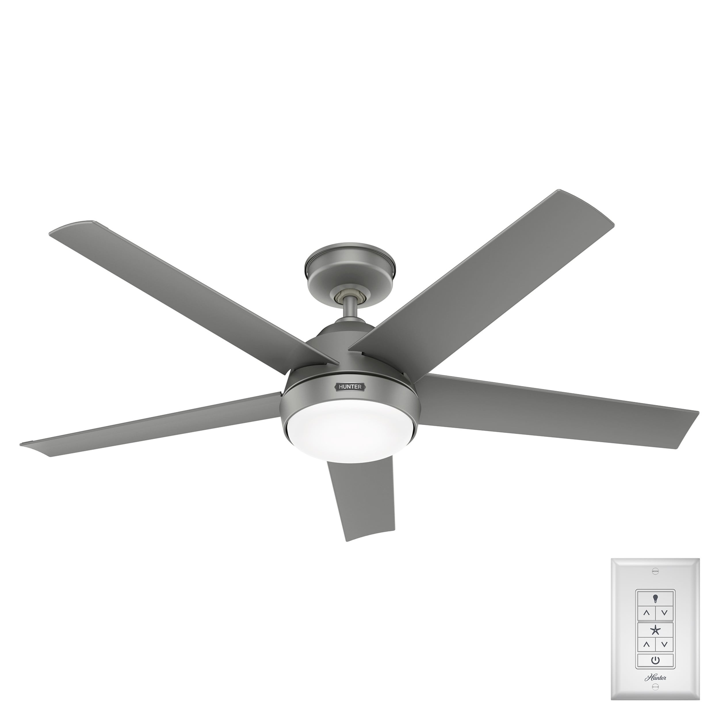 Ventilateur de plafond extérieur Hunter 52 Skyflow avec kit d'éclairage LED, commande murale - Côtier moderne contemporain - WeatherMax - CLASSÉ HUMIDE !
