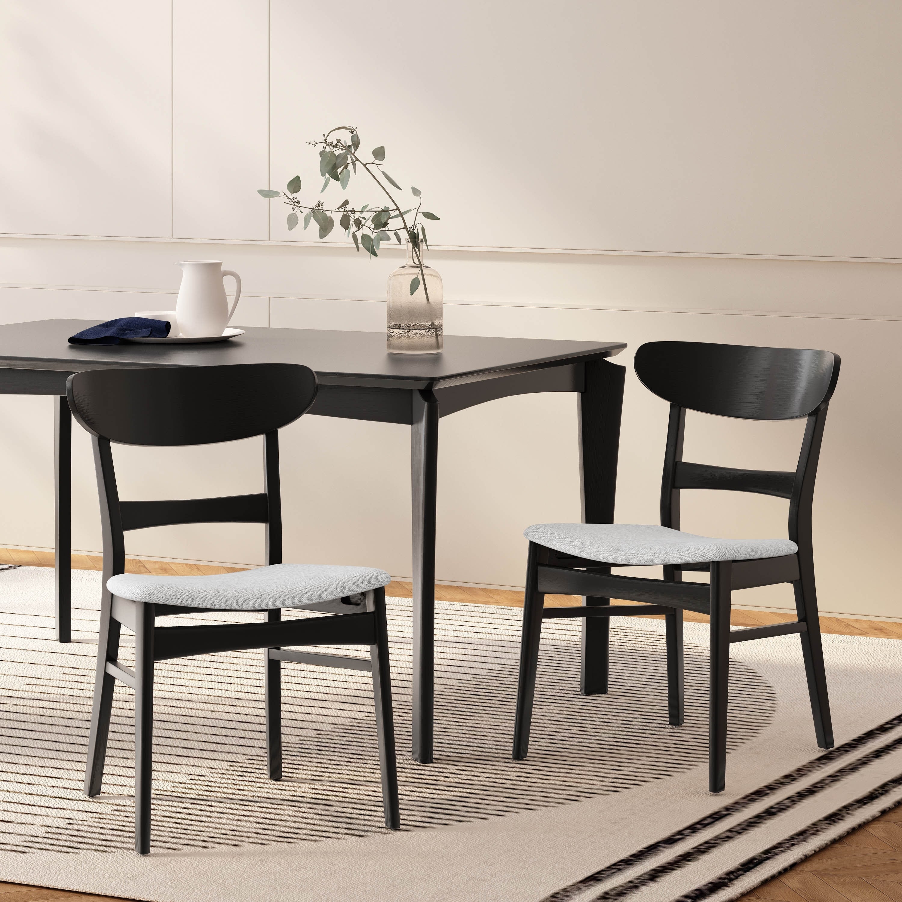 Chaise de salle à manger Abrielle en bois d'hévéa rembourrée de style milieu de siècle (lot de 2) par Christopher Knight Home