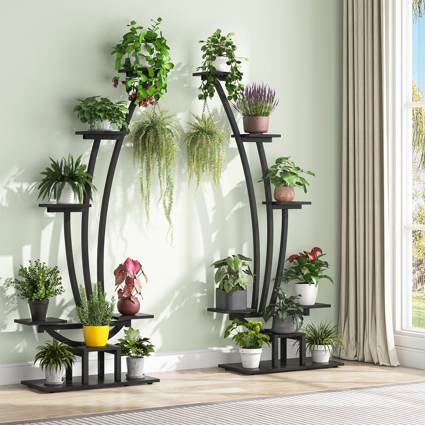 Support pour plantes d'intérieur, étagère à fleurs à 6 niveaux pour jardin - Lot de 2