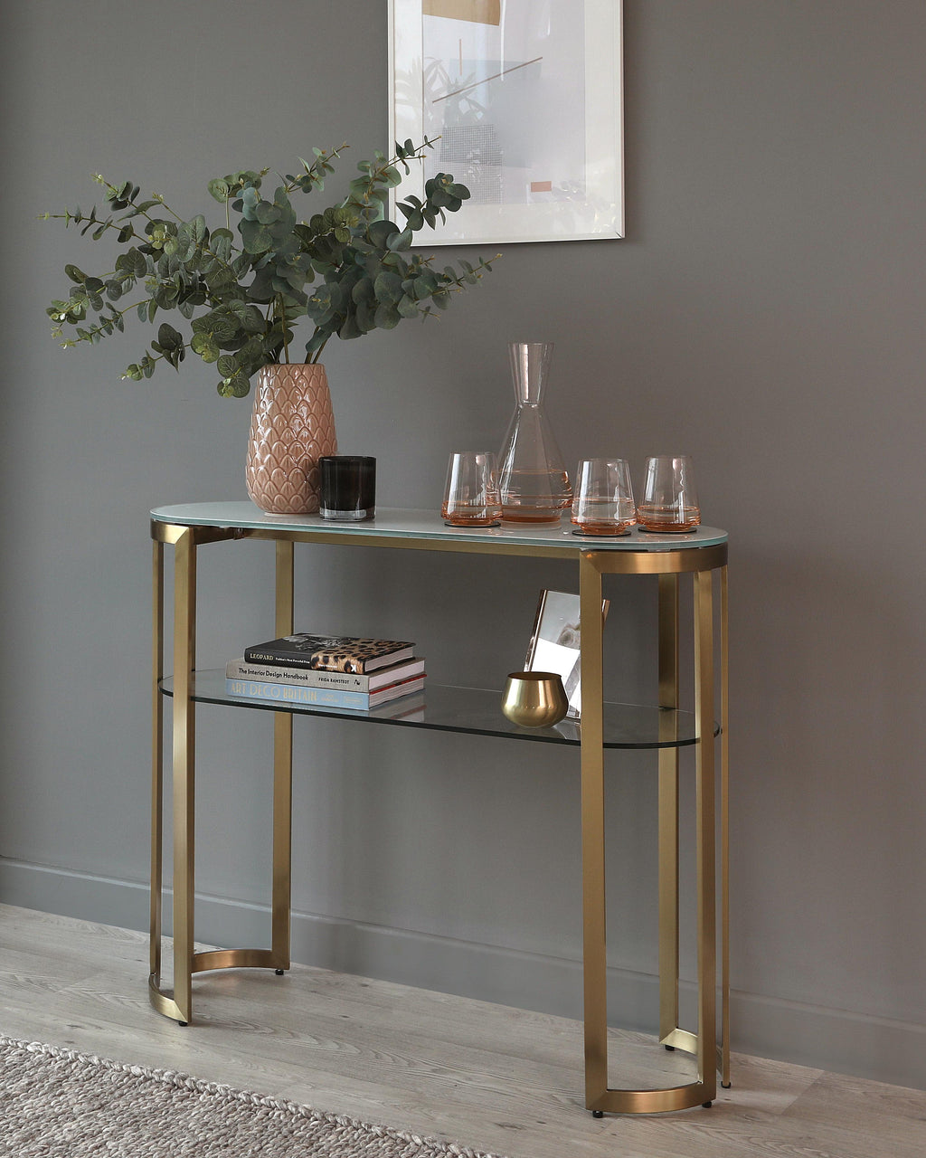 Table console Isla en verre blanc et laiton