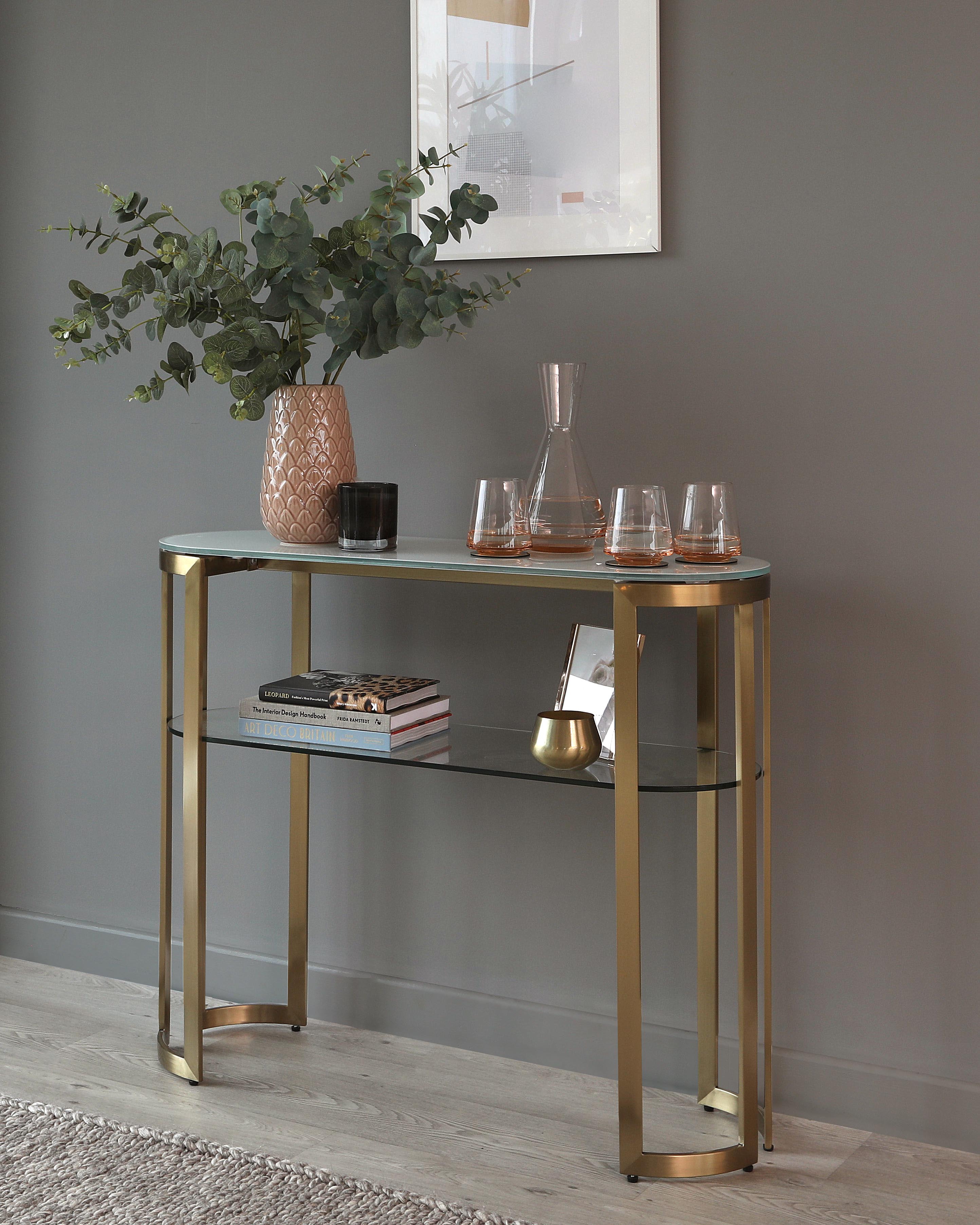 Table console Isla en verre blanc et laiton