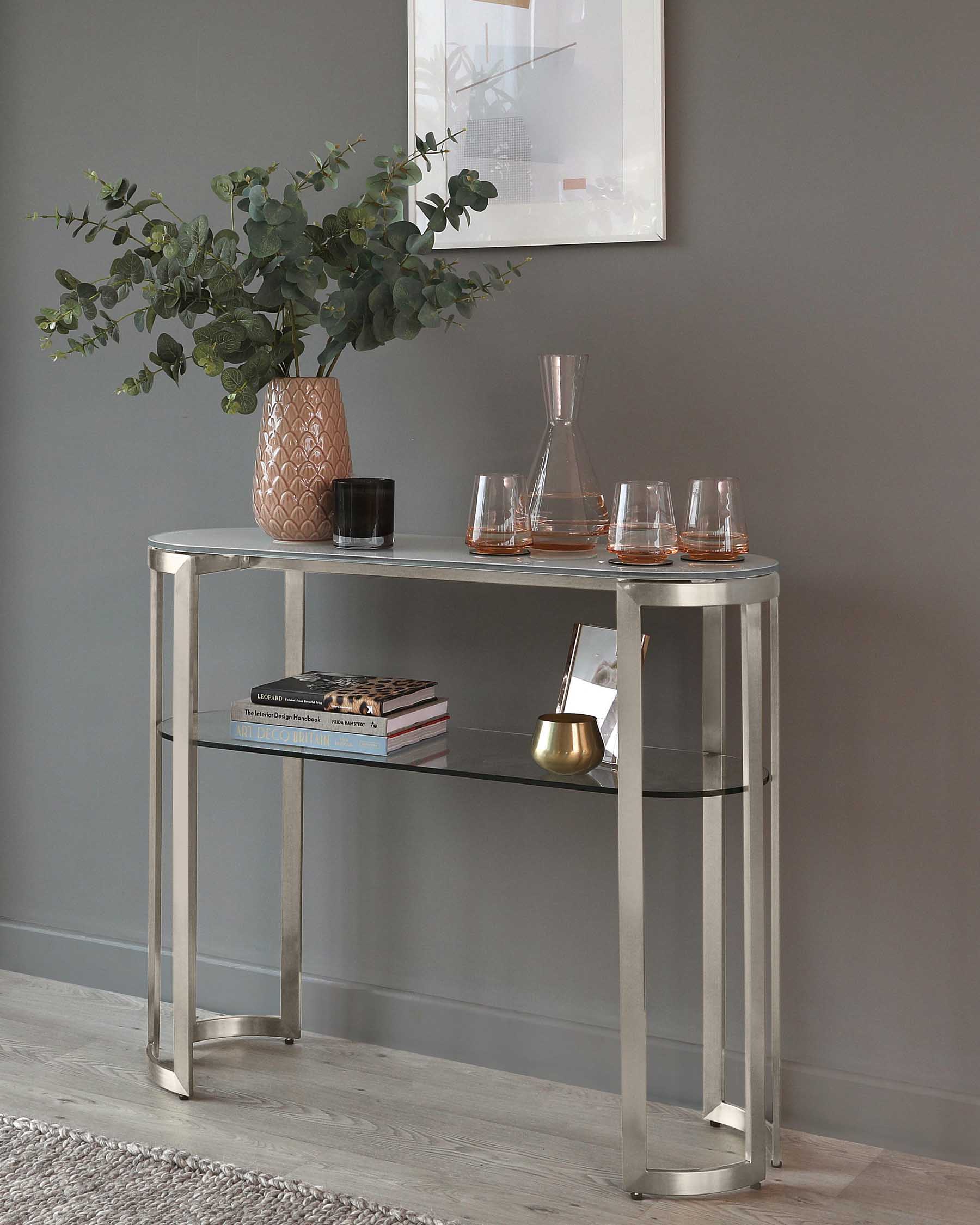 Table console Isla en verre blanc et acier inoxydable