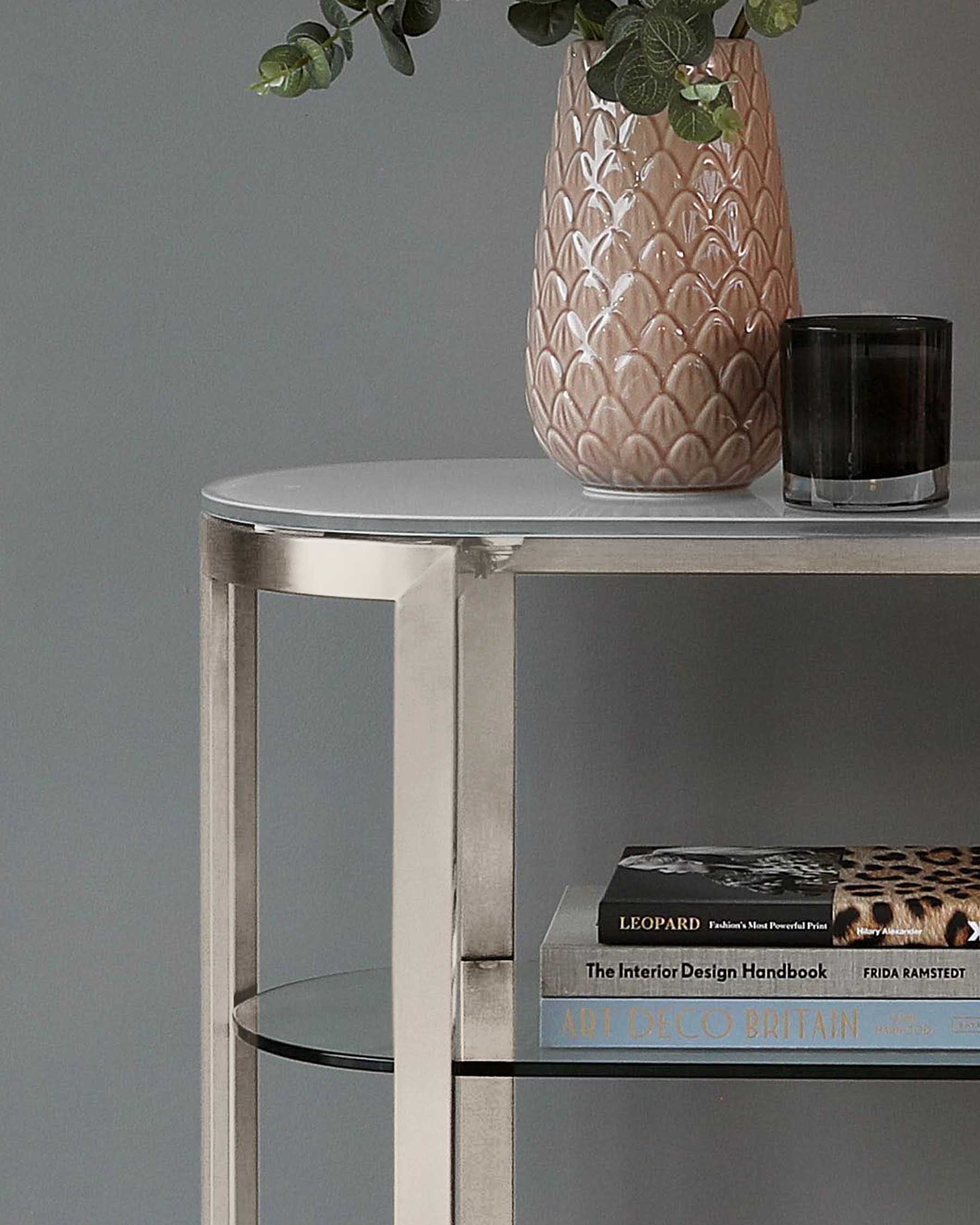 Table console Isla en verre blanc et acier inoxydable