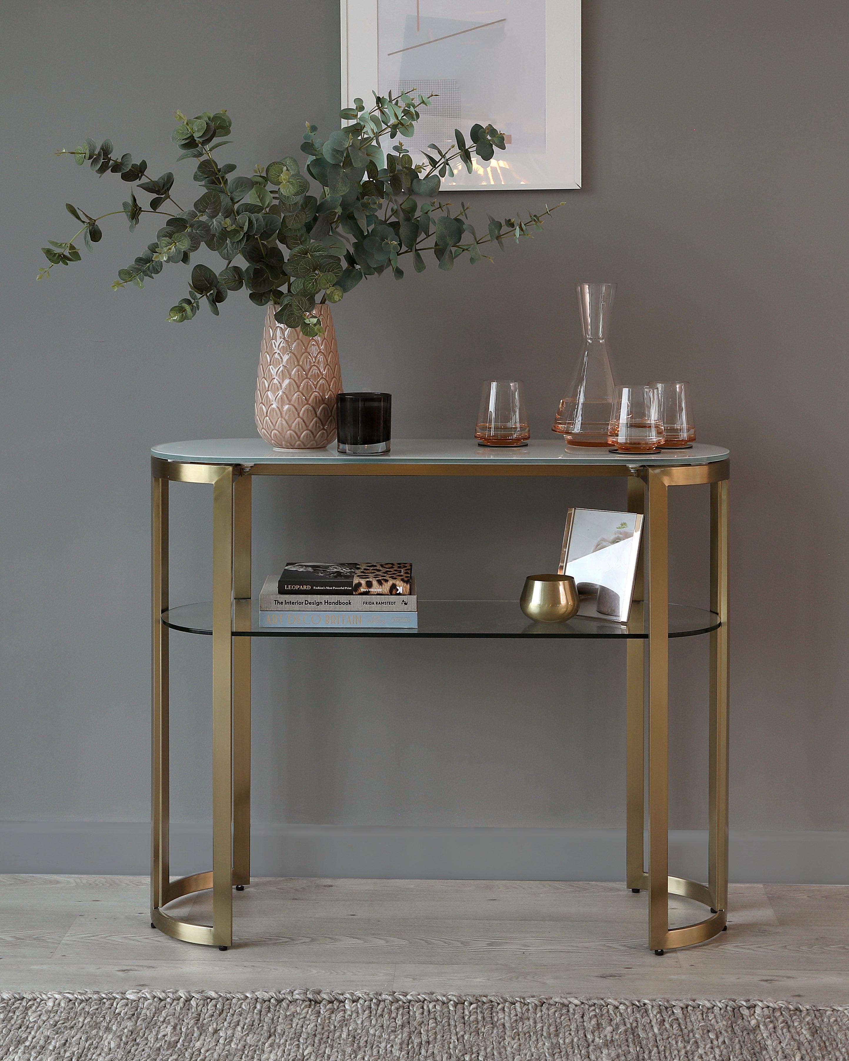 Table console Isla en verre blanc et laiton