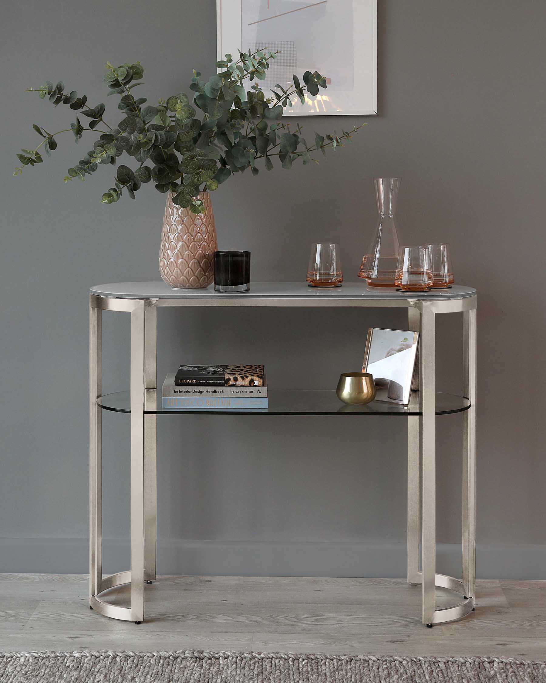 Table console Isla en verre blanc et acier inoxydable