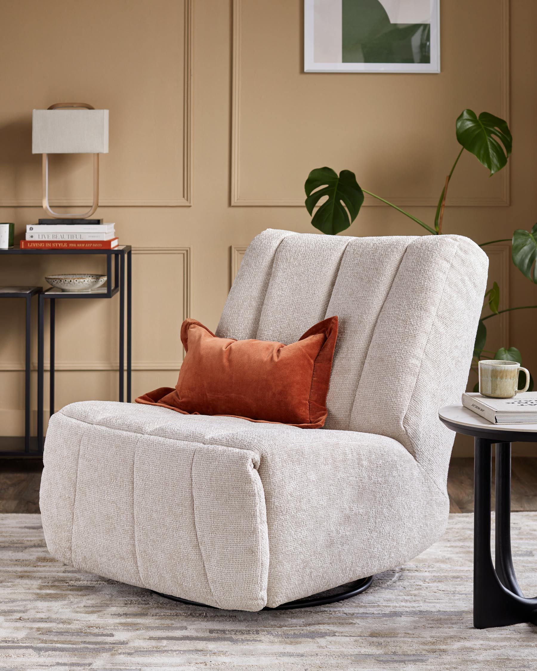 Fauteuil inclinable pivotant à bascule Jayla en tissu épais naturel