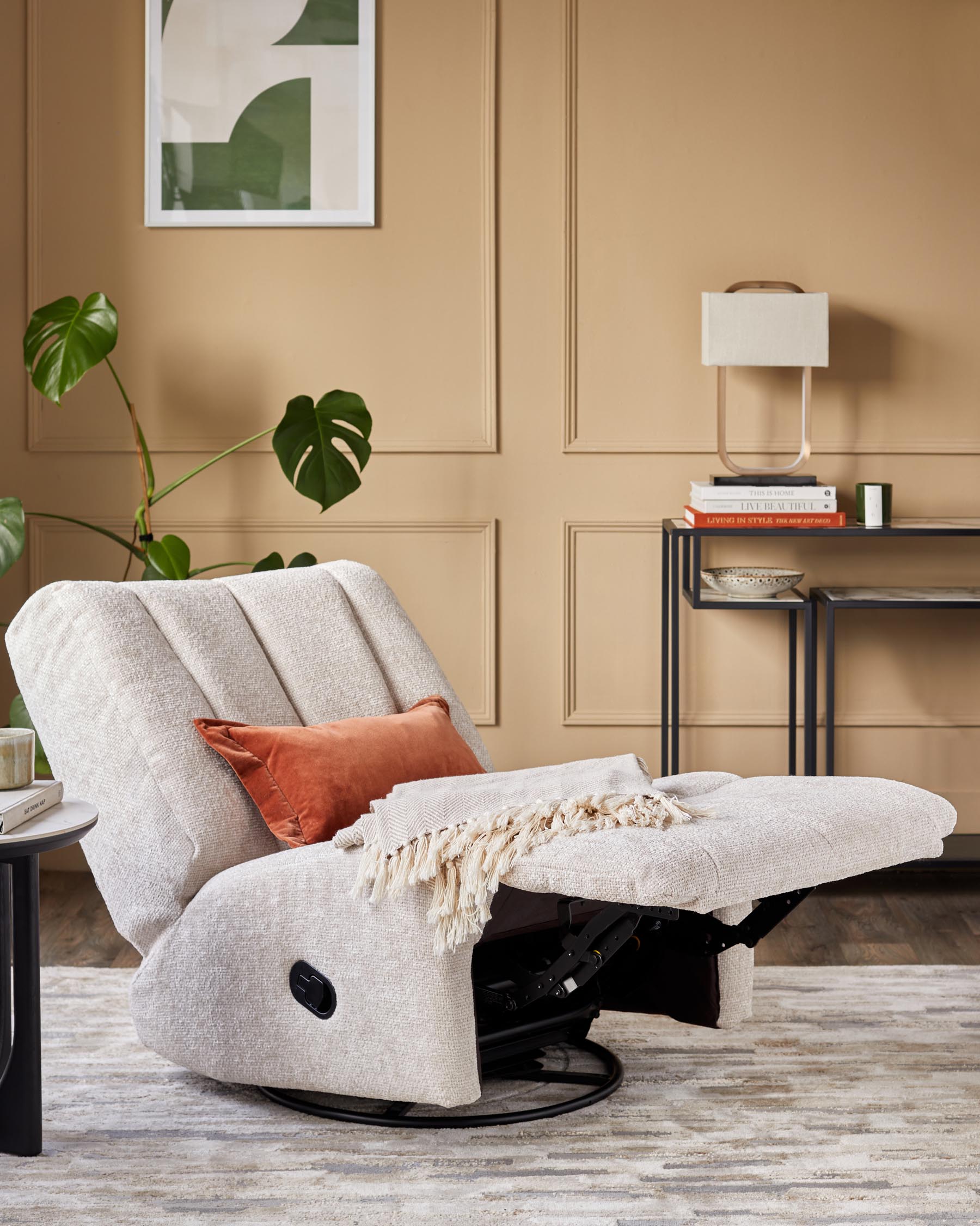 Fauteuil inclinable pivotant à bascule Jayla en tissu épais naturel