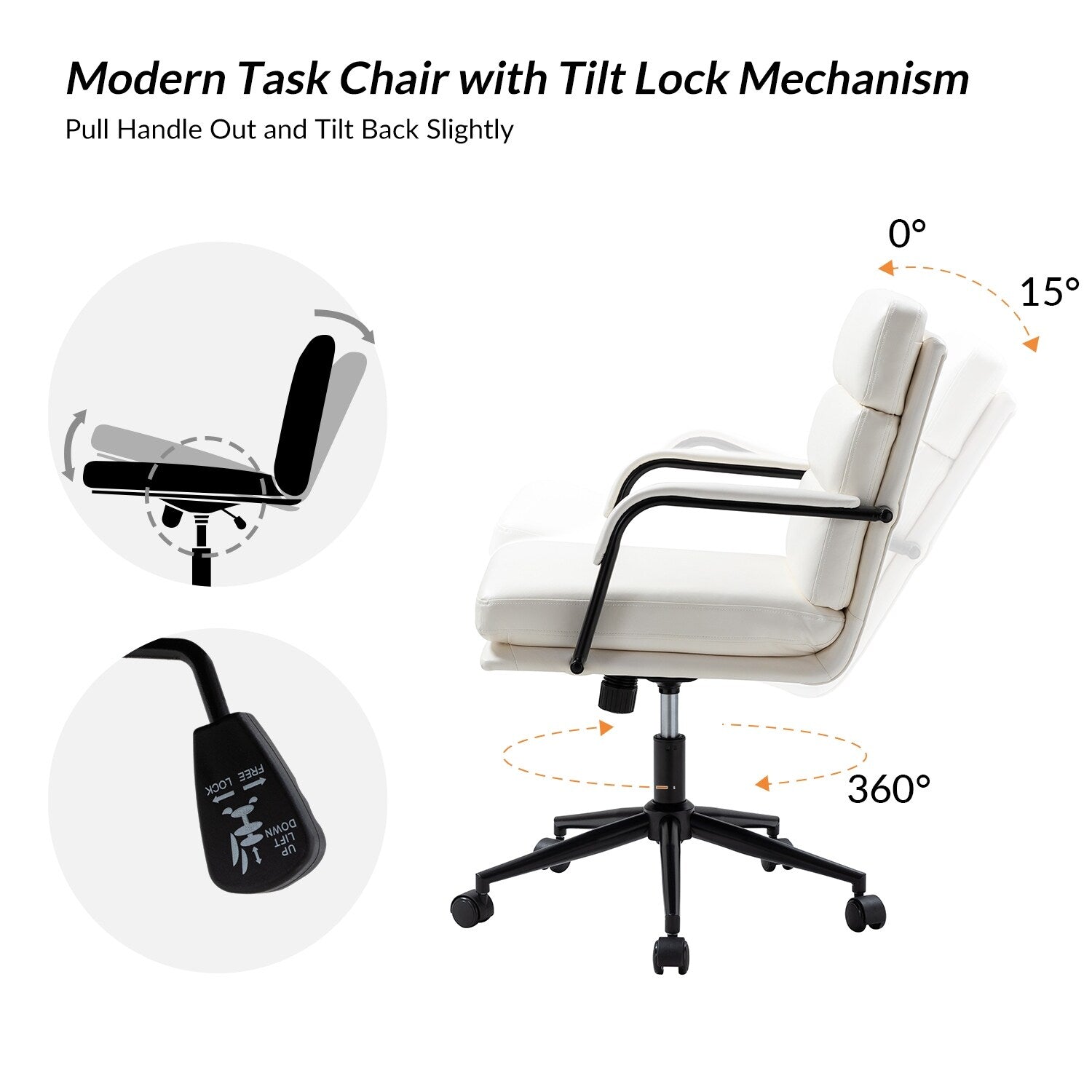 Chaise de travail moderne Joseph en similicuir avec verrouillage de l'inclinaison et inclinaison centrale par HULALA HOME