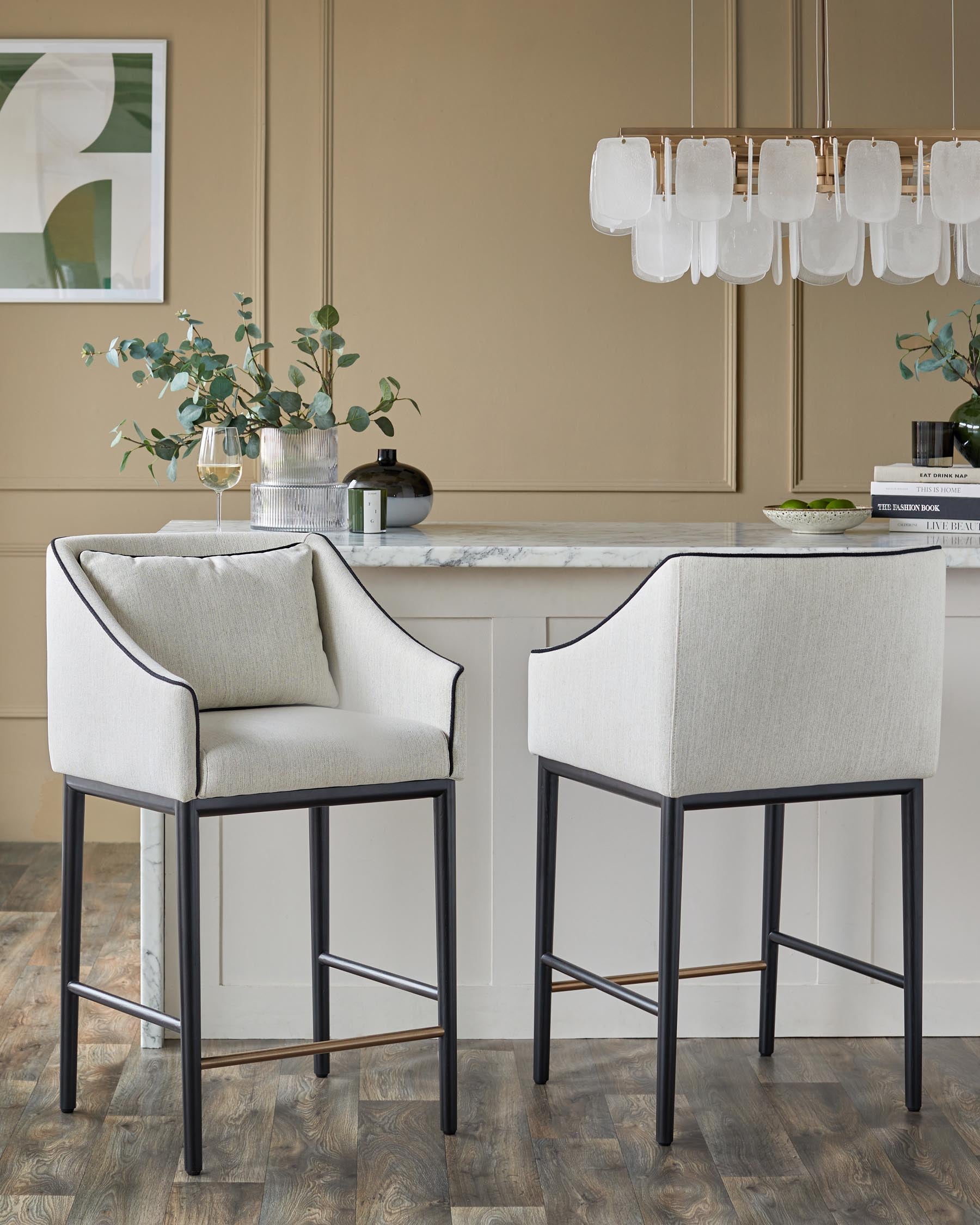 Tabouret de bar Julep en tissu bicolore ivoire