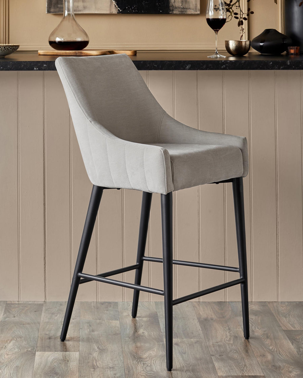 Tabouret de bar Juliana en tissu gris naturel