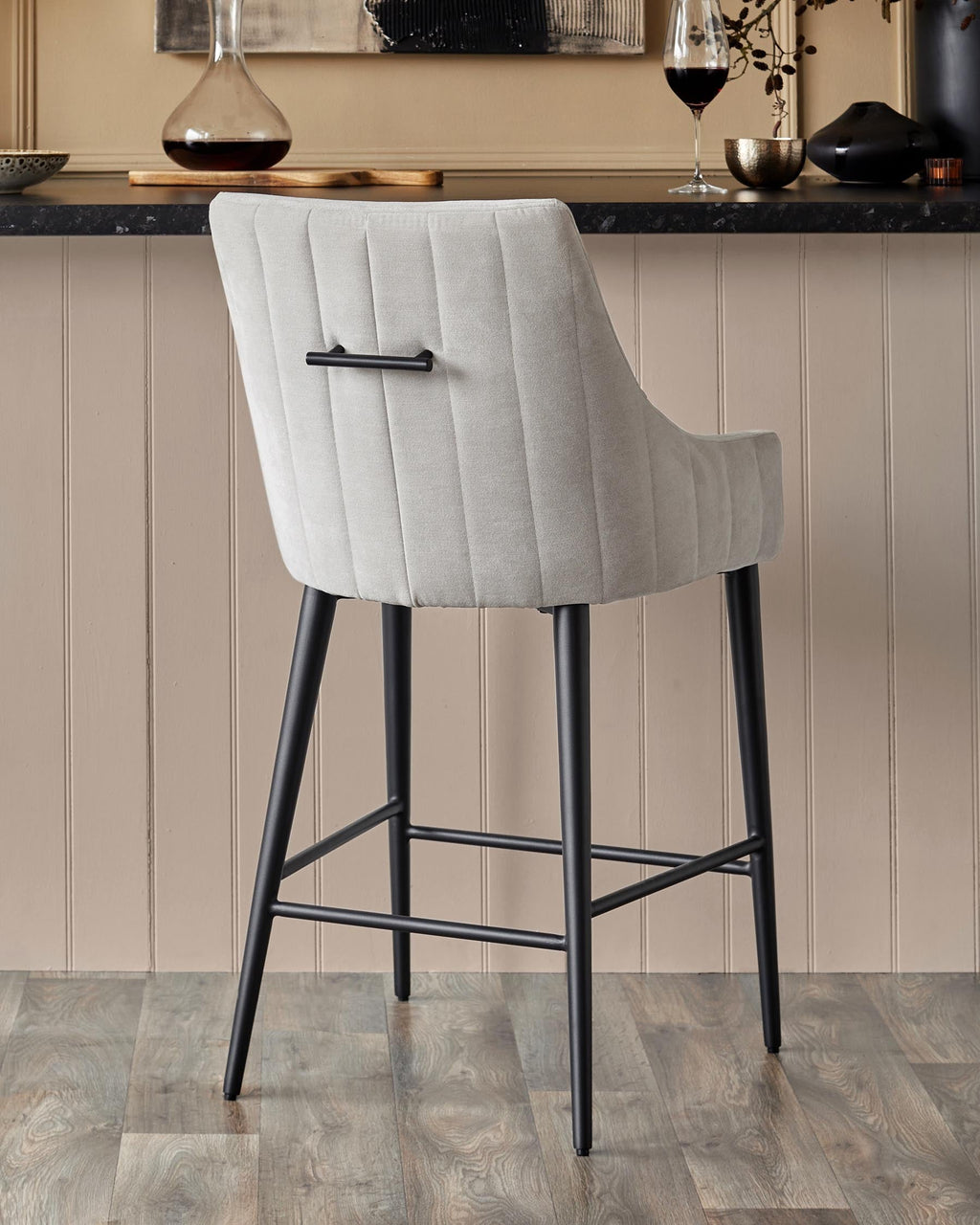 Tabouret de bar Juliana en tissu gris naturel