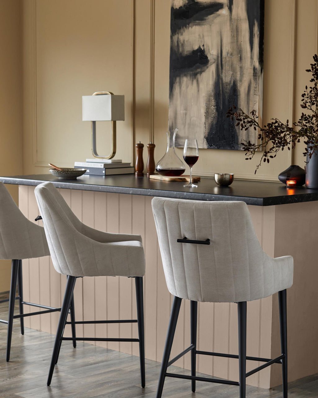 Tabouret de bar Juliana en tissu gris naturel