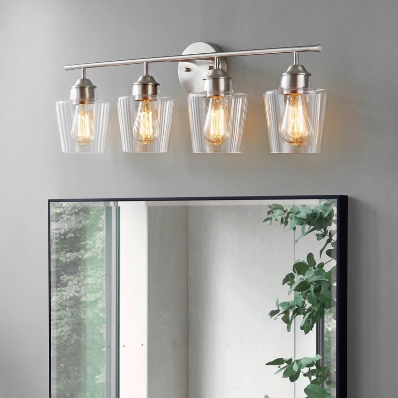 KAWOTI Lampe de salle de bain en métal à 4 lumières et abat-jour en verre à intensité variable