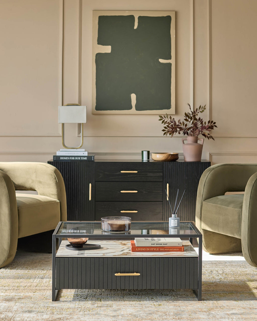 Table basse Kai en verre et céramique