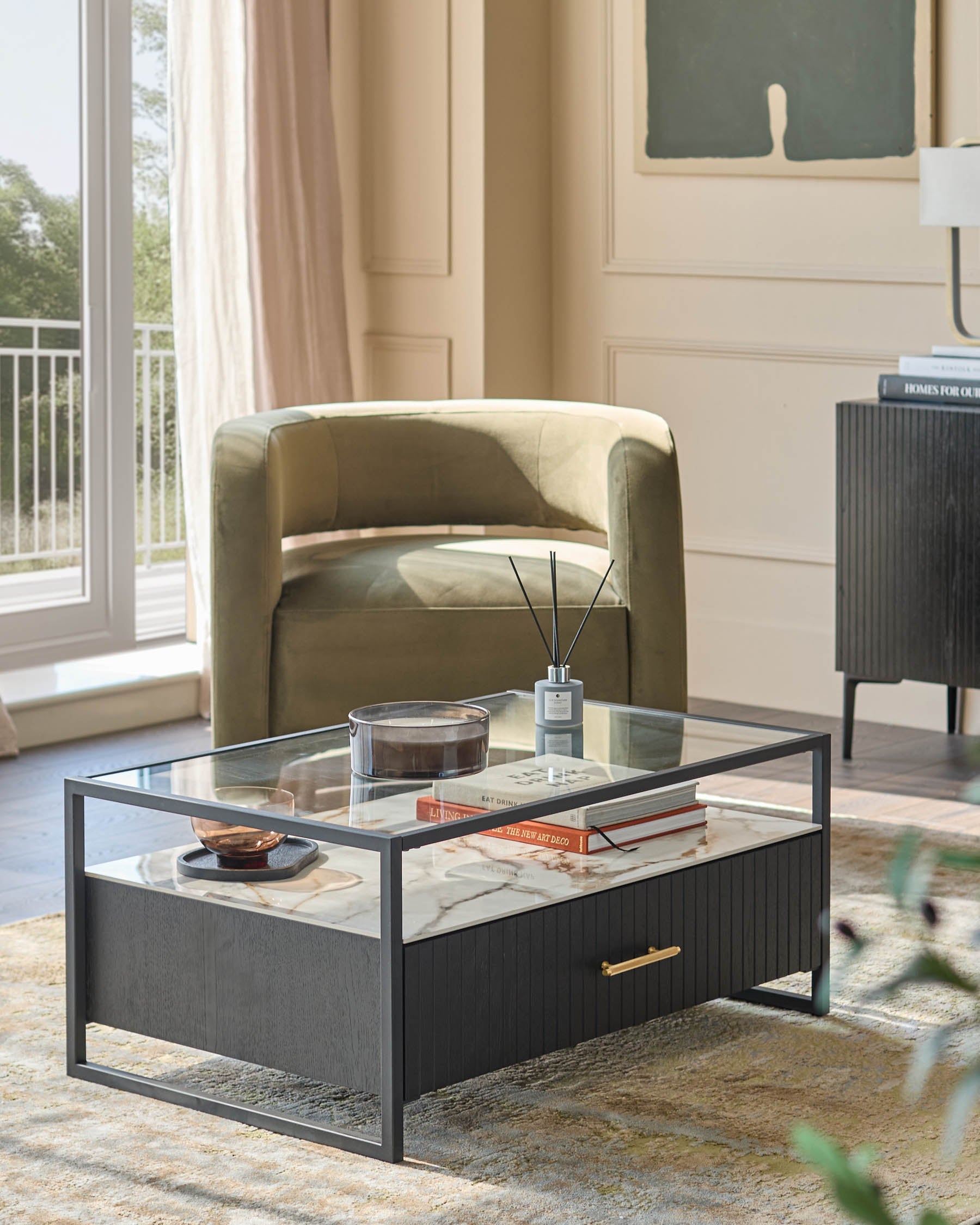 Table basse Kai en verre et céramique